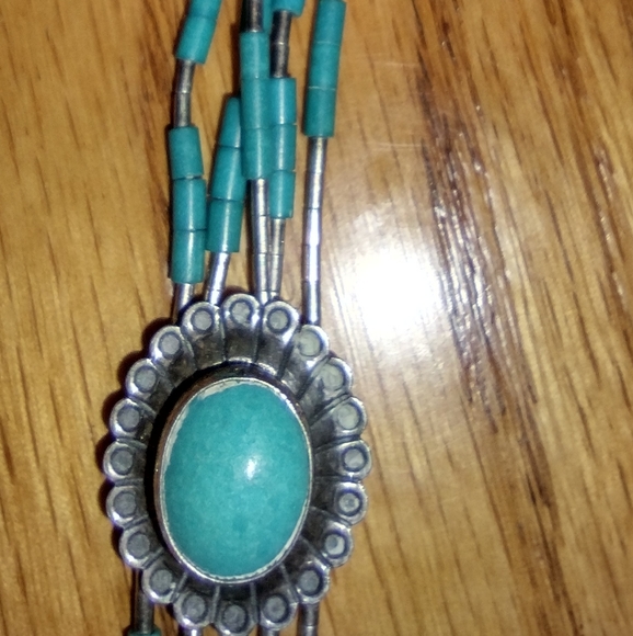 Turquoise ,sterling native American bracelet - Picture 4 of 16